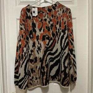 Olsen Sweater NWT  Cora Relaxed Fit Abstract Print Orange Tan Brown L/14 Macys